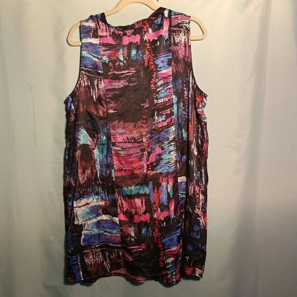 Abstract Sleeveless Dress – Bold Multicolor Print Casual Dress - Picture 4 of 4